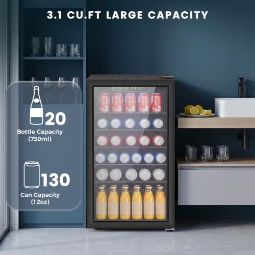 Image of Electactic 130 Can Mini Fridge, 3.1 Cu. Ft. Beverage Cooler with Adjustable Digital Thermostat, Quiet Operation for Soda Beer Wine, Compact Refrigerator for Dorm Office Garage, Black
