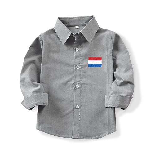 Tianerhay Little Big Chemise à manches longues pour garçon Uniforme formel Décontracté Drapeau national Chemise Oxford, Helan, 11-12 ans Cover