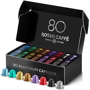 ROSSO CAFFE Espresso Coffee Pods, Compatible with Nespresso Original Machines, Reserve Variety Pack, 80 Capsules – Made in Italy