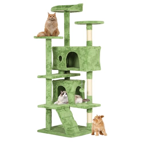 Image of BestPet 54in Cat Tree Tower for Indoor Cats,Multi-Level Cat Furniture Activity Center with Cat Scratching Posts Stand House Cat Condo with Funny Toys for Kittens Pet Play House,Green