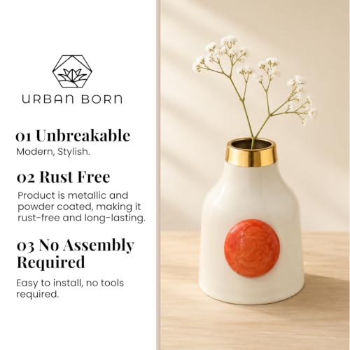 Image of Urban Born Metal vases for Flowers & Plants | Metal pots for Plants | Home Decor | Vases Decorative | Living Room | Living Room Vintage Decor (12 X 12 X 18 cm) | Ivory