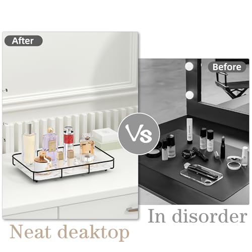 Vanity Tray Makeup Organizer Cosmetics Storage Bathroom Skincare Organizer Countertop Display Rack in Dresser Stainless Steel Shelf Marble Print Ceramic Trays