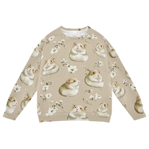 JUNZAN Sweet Hamster animal Beige Big Girls Hooded Sweatshirt Crewneck Hoodies for Girls Party 4T