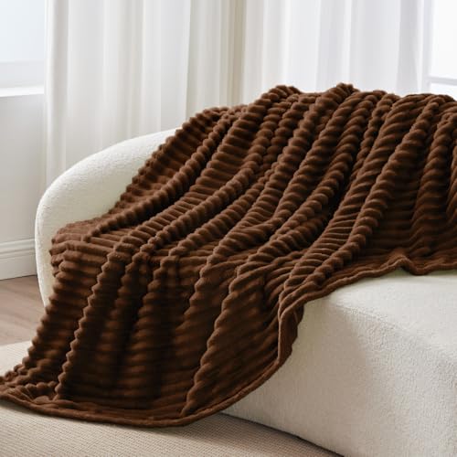 Image of BEDELITE Ribbed Full Size Blanket for Bed, Chocolate Brown, 84 inchx90 inch