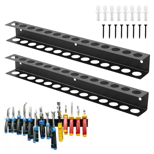 AROMUJOY 2 Stück Werkzeughalter Wand, 40cm Schraubenzieher Halterung, Werkzeug Wandhalterung 14 Löcher, Zangenhalter Schraubendreher Halter für Garage, Werkstätten, Werkbänke, Schwarz