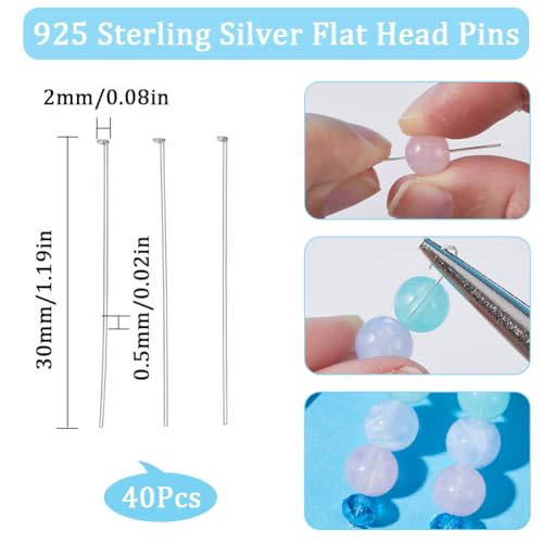 SUNNYCLUE 1 Box 40Pcs 925 Sterling Silver Flat Head Pins 30mm Head Pin Flat Head Wire Pin Flat Head Pins Flat Headpin Pin Heads for jewellery Making Accessories DIY Earrings Necklace Bracelet Crafts - Image 2