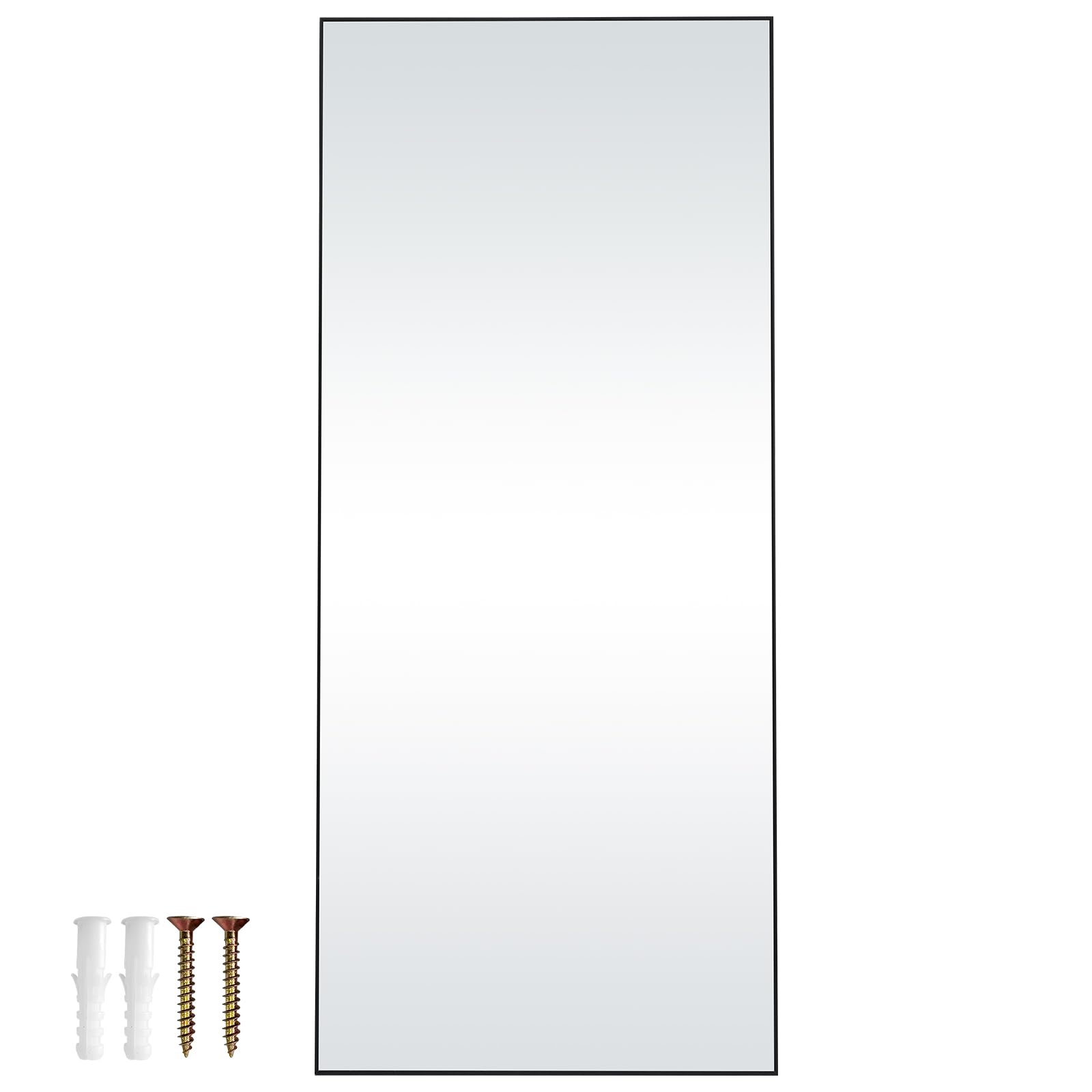 VEVOR Specchio a Figura Intera 1800 x 785 mm Extra Grande da Terra, Rettangolare, da Appendere o Appoggiare, Telaio in Lega di Alluminio, da Toeletta per Camera da Letto, Nero