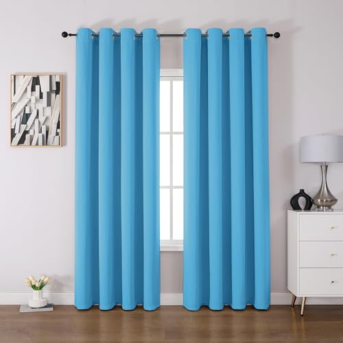 CUCRAF Verdunklungsvorhänge Thermovorhang Kälteschutz 2er Set H213 x B132cm Vorhänge mit Ösen Hellblau Vorhang Blickdicht Weich und… – Ansicht 1