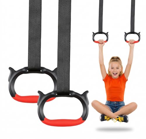 HaeNayc Gymnastics Rings Childrens Home Gym Equipment Childrens Adjustable Strap Strength Training Rings (Red)