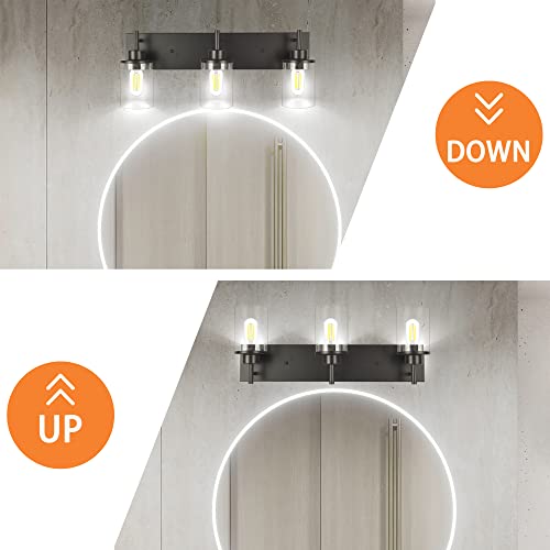 Image of Vanity Light Fixtures, Matte Black Bathroom Light Fixtures Over Mirror, Modern Wall Sconces Lamp with Clear Glass Shade (3 Light)