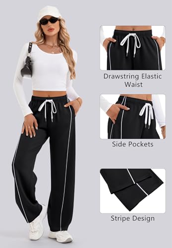 IVIR Barrel Sweatpants Women Side Strpied Baggy Sweat Pants High Waist Pajama Sweats Y2K Joggers with Pockets4