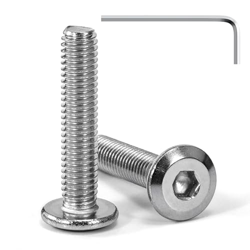 Tunejoy Tornillos de Cabeza Plana M6 x 30 mm Tornillo de Cabeza Hexagonal de Acero Inoxidable A2 V2A Perno de Muebles con llave Allen Rosca Completa 20 Piezas