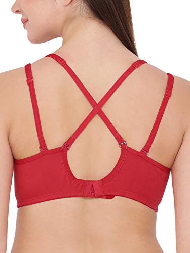 Image of Clovia Women's Cotton Rich Solid Non-Padded Full Cup Wire Free T-Shirt Bra - Light Red