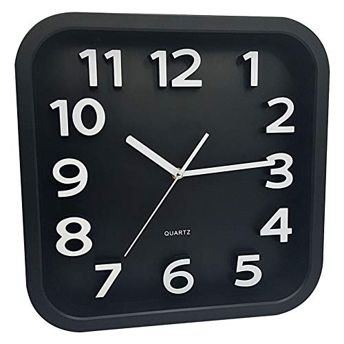 Fehun Wall Clocks,Aa Battery Operated Non Ticking Silent Bedroom Nordic Wall Decorative Living Room Home Decor Big Numbers Simple Square Quartz Clock/Black/13 Inches #TOP3