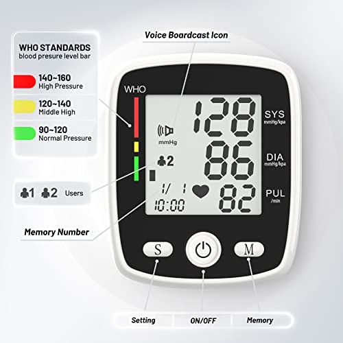 Blood Pressure Monitor Digital Wrist BP Machine Automatic BP Cuff with 2 Users 180 Memory Voice Large LCD Display Adjustable Cuff USB Charging Carrying Case, Black - Image 4