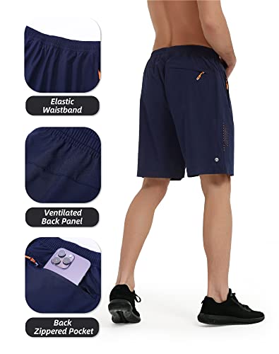 Hifeos Mens Athletic Shorts - Running, Tennis, Gym Workout Shorts For Men 7" - Comfortable, Lightweight, With 3 Zippered Pockets Navy Blue #TOP3