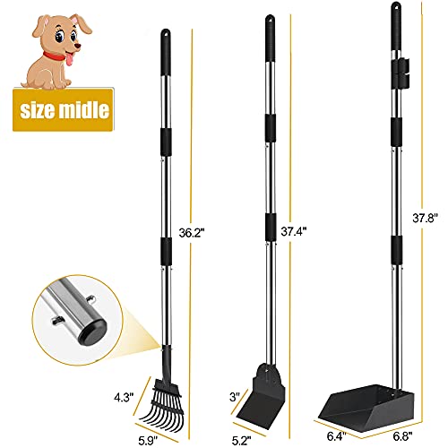 Image of Niubya Pooper Scooper for Dogs, Metal Poop Scooper Tray and Rake Set with Adjustable Long Handle, Dog Pooper Scooper for Pet Waste Removal