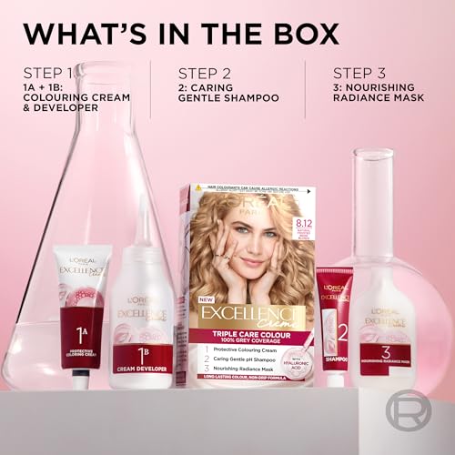 L'Oréal Paris Excellence Crème Permanent Hair Dye, Radiant At-Home Hair Colour with up to 100% Grey Coverage, Pro-Keratin, Up to 8 Weeks of Colour, 8.12 Natural Frosted Beige Blonde - Image 7