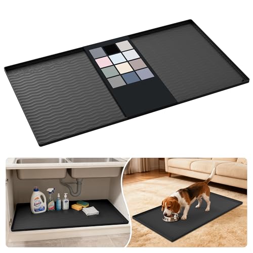 Image of URMONA Waterproof Silicone Under Sink Mat 40'' x 22'' Shelf Liner for Kitchen and Bathroom, Cabinet and Counter Protector, Storage and Organizers, Litter Mat, Pet Cat Puppy Essentials(Black)
