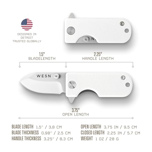 Image of WESN Microblade Premium Folding Pocket Knife - 1.5 inch D2 Steel Blade, Compact Titanium EDC Knife with G10 Handle, Manual Thumb Stud, Deep Carry Clip - Lightweight Everyday Carry (White /Titanium)