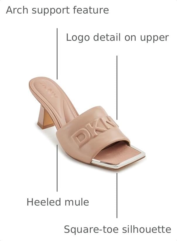Image of DKNY Women's Keke Square Toe Heeeld Sandal Mule With Logo | Party Sandals