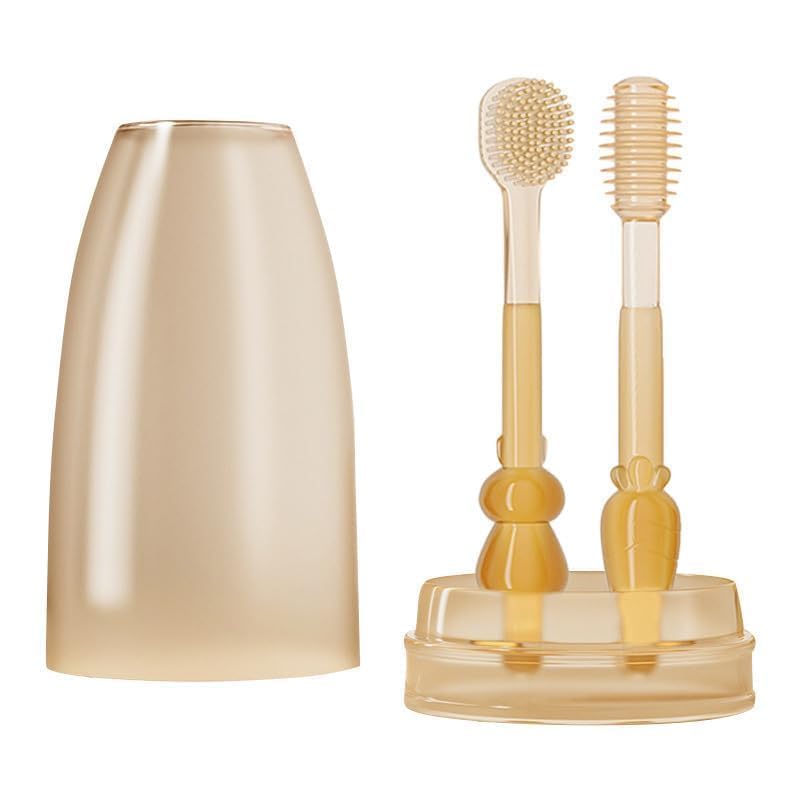 BKQPTL Soft Silicone Infant Oral Cleaning Brush 2 In 1 Toothbrush Tongue Brush Bpa Free Soft Silicone Bristle Oral Care Toothbrush For Baby 6 Month To 24 Months,With Storage Box - Manual,Baby |Brown-picture-25