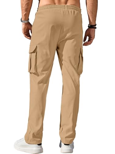 Image of Comdecevis Men's Casual Cargo Pants Workout Joggers Stretch Sweatpants Hiking Drawstring Tactical Pants with Multi Pockets