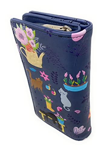 Shag Wear Cats in the Garden Large Wallet for Women and Teen Girls Vegan Faux Leather 7" Grey3