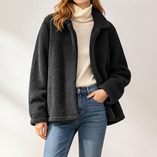 HswsEJ Sherpa Jacket Women Oversized Lapel Fleece Fall Jackets Winter Coats - image 2