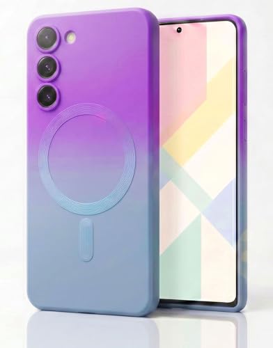 Image of amazon basics Gradient Mag-Safe Case for Samsung Galaxy S23 5G | Soft Silicone Shockproof Cover with Camera Protection | Slim Lightweight Design | Smooth Touch & Durable - Purple & Gray