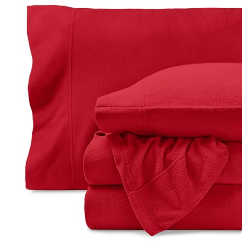 Image of Bare Home Super Soft Fleece Sheet Set (Split King, Red) | Extra Plush Polar Fleece, No-Pilling Bed Sheets, All-Season, Cozy Warmth, Deep Pockets 6 to 15 Inches