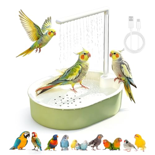 WDKXCN Vogeldusche Wellensittich Automatischer Zyklus Wellensittich Dusche mit 1 4 m USB-Kabel Tragbare Vogel Dusche Vogeldusche für Papageien Wellensittiche Unzertrennliche und Aras (Grün)
