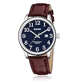 Kakabi Watch for Men, Easy Reader Unisex Analog Quartz Waterproof Wristwatch with Date and Leather Band, Casual Simple Fashion Mens Watches Gift
