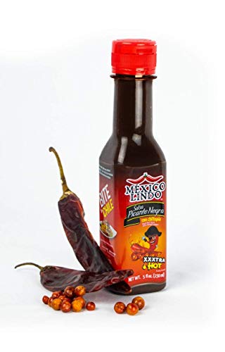 Image of Mexico Lindo Picante Negra Xxxtra Hot Sauce | Scoville Unit Level 80,000 | Sugar Free | 5 Fl Oz Bottle (Pack of 1)