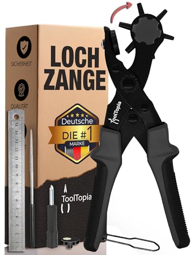 Lochzange für Leder [KOMPLETTSET], Locheisen | Lochstanzer als Leder Werkzeug, Lochzange Papier, Gürtel Locher, oder Lochstanze für Stoff, Biothane, Kunstleder etc. Hole Puncher mit Komforthebel