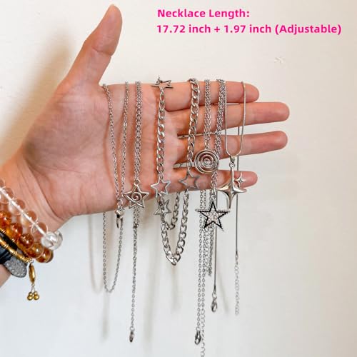 9 Pcs Y2K Grunge Goth Heart and Star Necklace Set for Women - Emo and Scene Accessories2