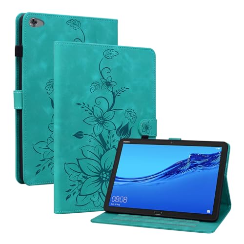 Rosbtib Custodia per Huawei MediaPad M5 LITE 10/ C5 (10,1 Pollici), Slim Fit Folio Pieghevole Cover Protettiva con Slot per schede Chiusura Magnetica Cover Huawei MediaPad M5 Lite, Gigli verdi