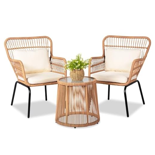 HOMEZILLIONS 3 Piece Outdoor Wicker Furniture Bistro Set, Rattan Chairs Conversation Sets Wicker Patio Furniture for Balcony Poolside Backyard, Yellow/Beige