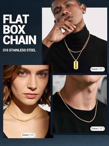 Image of PROSTEEL Stainless Steel Flat Box Link Chain Necklace for Men
