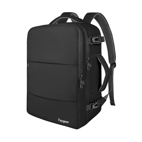 Taygeer Travel Laptop Backpack for Men Women, Airplane Approved Travel Backpack Suitcase with Water Bottle Pocket, Lightweight College 35l Luggage Bag 15.6inch Laptop Mochila Gifts for Business,Black