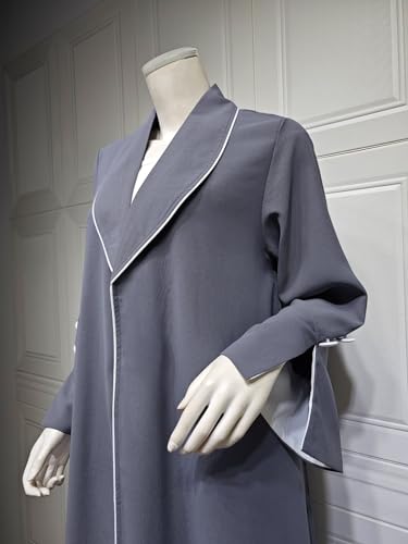 Image of Women's Contrast Trim Open Front Abaya Shawl Collar Split Sleeve Button Decor Cardigan