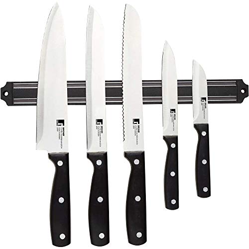 MasterPro Q3292 Set 5pc Cuchillos c/Barra magnetica Acer.INOX Gourmet bg, Acero Inoxidable