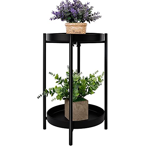yosager Metal Plant Stand for Flower Pot, 16.7 Inch Plant Stands Potted Holder, Weight Capacity 100 lb, Outdoor 2 Tier Plants Display Rack, Shelf Double Tray Garden Round Supports for Planter