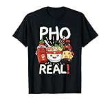 Design amusant de soupe aux nouilles vietnamienne présentant un graphique d'un bol de soupe pho vietnamienne avec des bouteilles de sauce sriracha et de sauce hoisin, disant pho real.