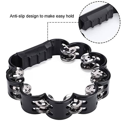 Facmogu 2 Pack Double Row Hand Held Percussion Tambourine With Jingles, Handheld Tambourine Percussion Instrument, Musical Rhythm Handheld Tambourine Joyful Party Concerts - Black #TOP4