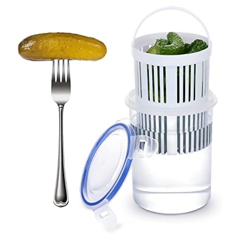 Pickle Jar with Strainer, 100% BPA Free Pickle Container with Strainer, Pickle Holder Keeper Lifter, Bucket of Pickles Barrel of Olive Jalapeno, Leak Proof & Lock It Lid Pickle Strainer Jar, Sealed Cover