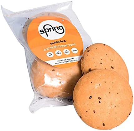 Sprinng Gluten Free Burger Buns,150 g Each (Pack of 2), Low GI, Unflavoured, Wheat Free, Freshly Baked Soft Texture, Pre Sliced for Easy Filling, Ideal for Burgers, Sliders and Sandwiches, Made in Celiac-Safe Facility.