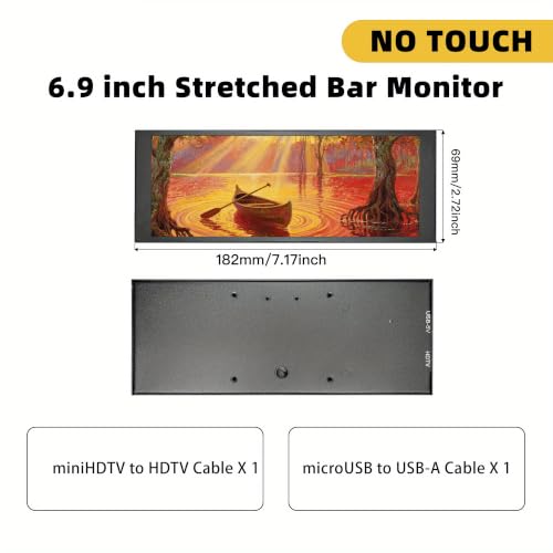Image of 6.9-inch Bar Display, 1920x480, Metal Shell IPS Portable Monitor with USB-C Port. Compatible with Raspberry Pi, Laptop Aida64 Monitoring, GPU /CPU Stats, and PC Case Mini Screen (P69)