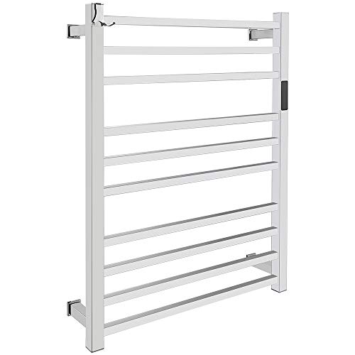 TokeShimi Towel Warmer 10 Bars Wall Mounted Electric Heated Towel Rack for Bathroom Plug-in 304 Stainless Steel with Timer/Temperature Control