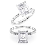 2 Carat Emerald Cut Moissanite Engagement Ring for Women with 2/5 Carat Round Natural Diamond in 14k White Gold (G-H/VS, G-H/SI, cttw, Metal gemstone, Moissanite Diamond